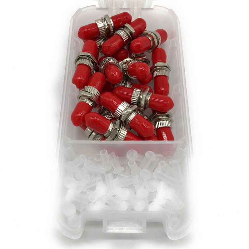 Fibershack - Fiber Optic ST Coupler & Dust Cap Kit for 2.5mm Cables. 20x ST Couplers for STUPC Patch Cords & 100x 2.5mm Clear SC Fiber Optic Dust Caps - Image 1